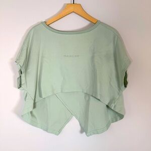 Oakley Luxe Cropped Crop Top‎ Split Back Tee T-Shirt Light Green Small-Medium